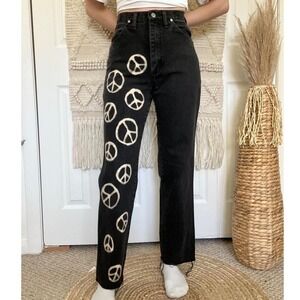 Vintage Handmade Upcycled Bleach Dye Peace Sign Wrangler Jeans